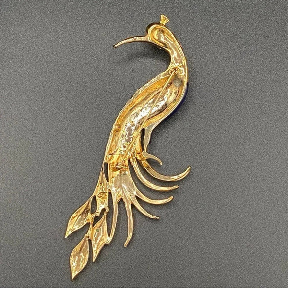 Colorful Bird Brooch In Blue, Red, Green Enamel and Sparkly Rhinestones in Gold - Picture 11 of 16